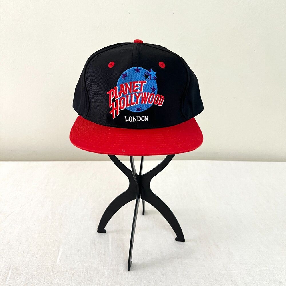 EUC Vintage 90s Planet Hollywood London Black Snapback Red Brim Embroidered Logo